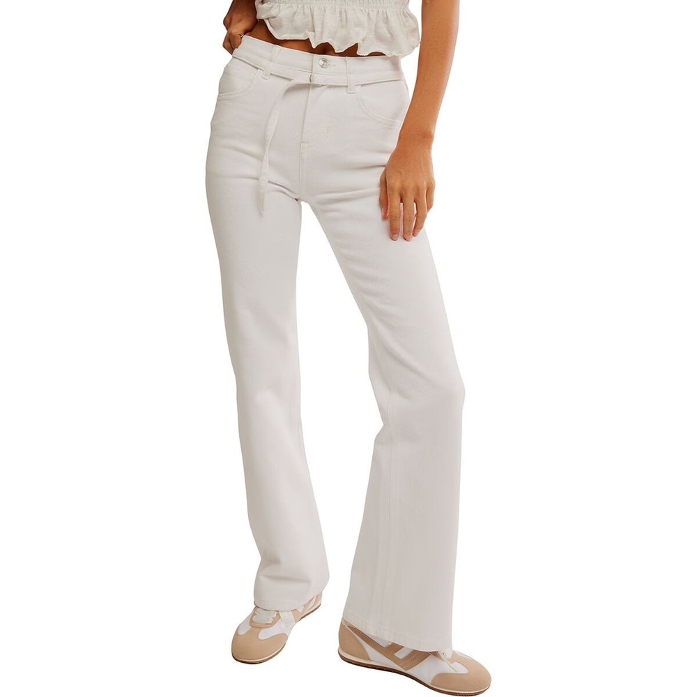New Free People We The Free Sabine Slim Straight Jeans White Belted